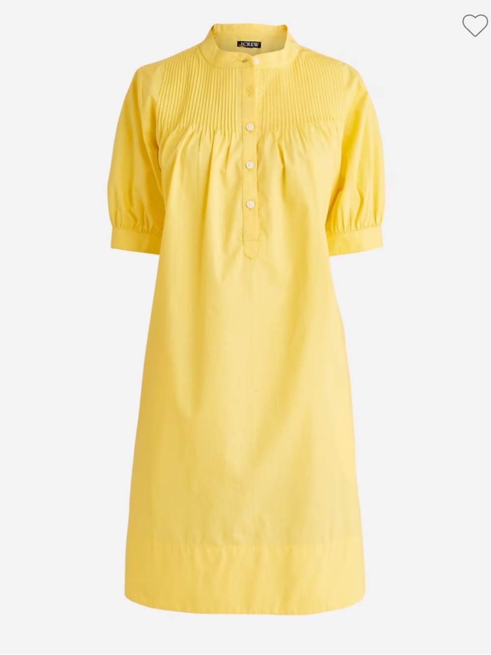 J. Crew Bright Yellow Pintuck Button-Front Tunic Dress Med